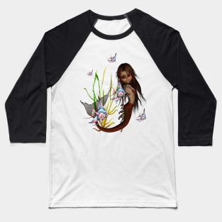 Sweet little mermaid with fantasy fish Baseball T-Shirt